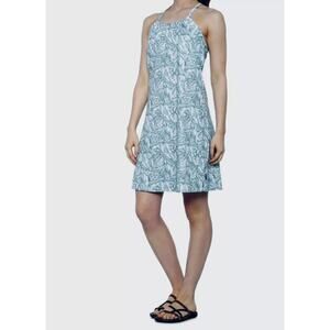 EDDIE BAUER Womens Large UPF50 CoolMax Stretch Palm Athleisure Halter Dress Blue